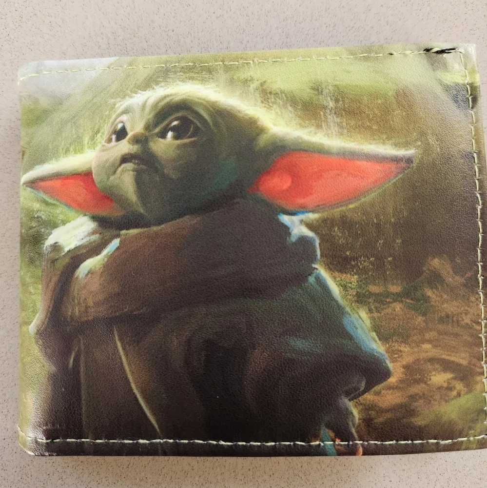 The Mandalorian Baby Yoda Scene Vegan Leather Bi-Fold Wallet **NEW